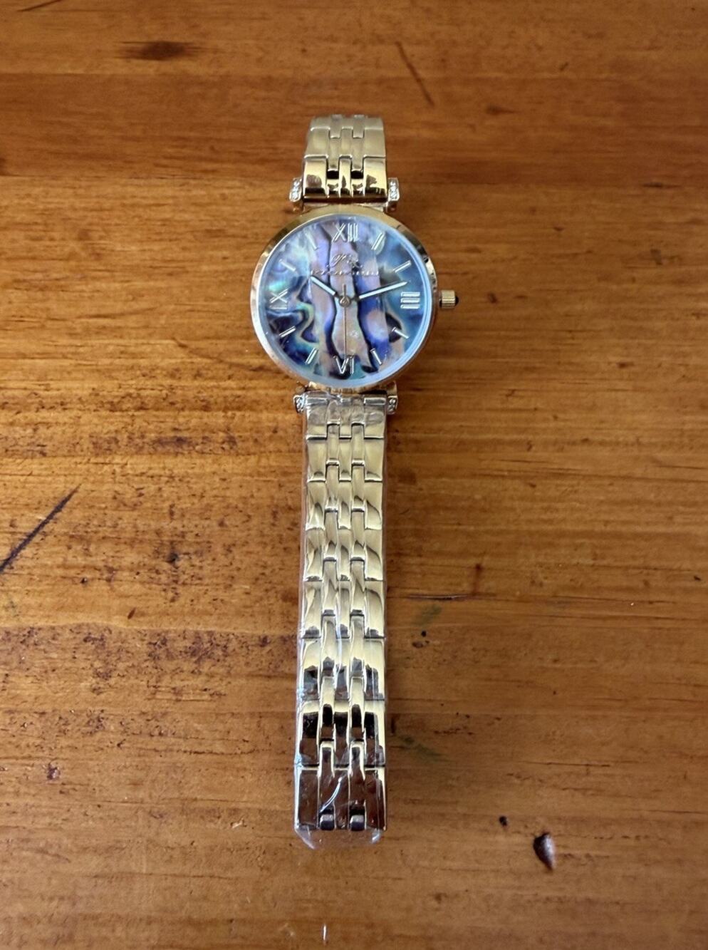 Porsamo Bleu Sylvie Abalone Dial Crystal Accents Stainless Steel Bracelet Watch